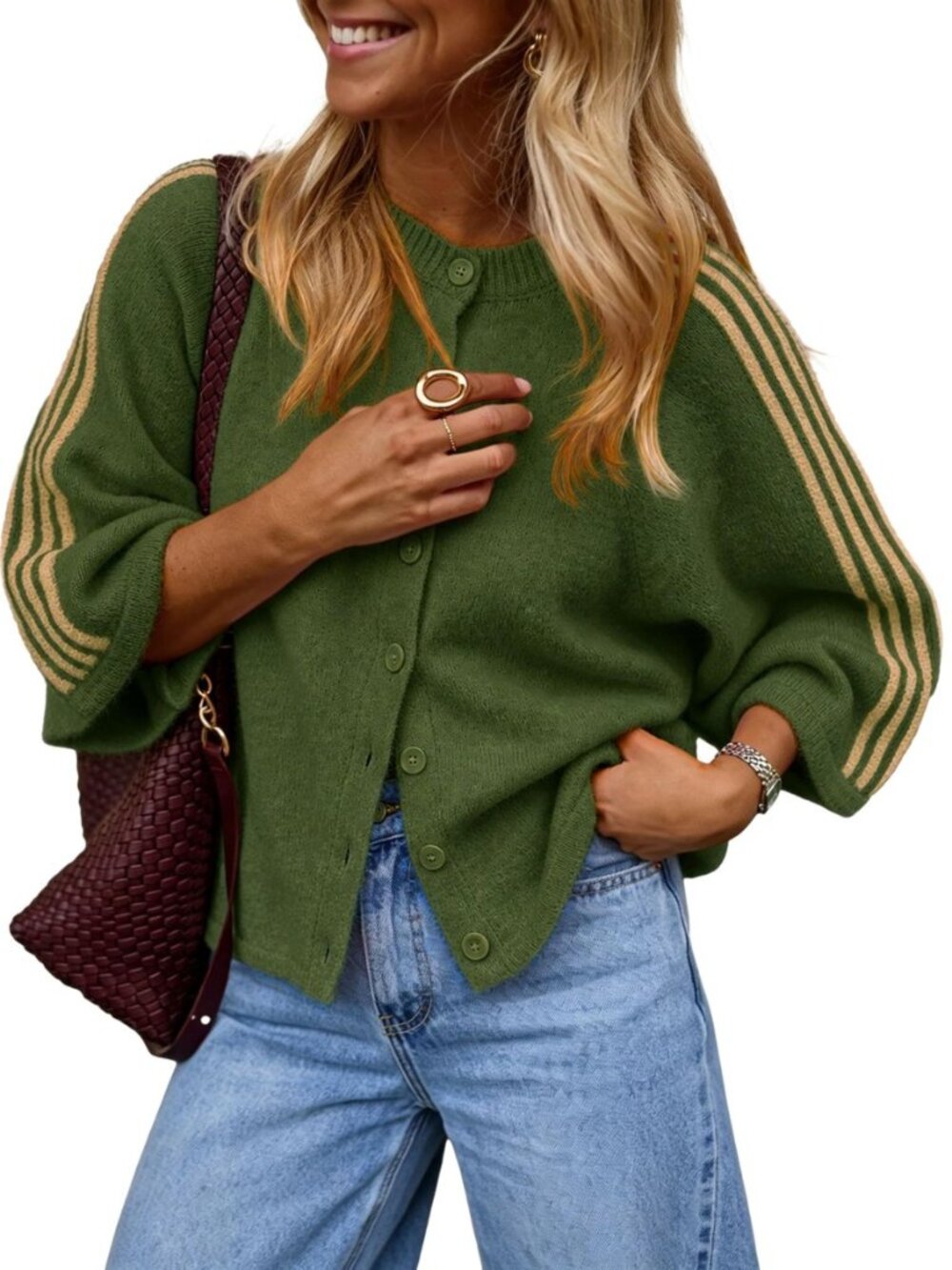 Women's Color Block Striped Cardigan Oversized Sweater